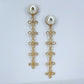 Pearl Post Earring Gold Finish With Clover Long Dangle Design