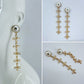 Pearl Post Earring Gold Finish With Clover Long Dangle Design